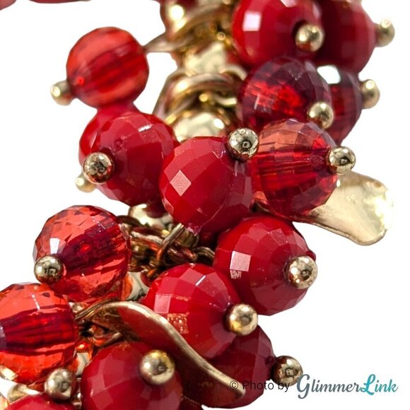 Red & Gold Tone Beaded Cha Cha Style Stretch Bracelet - Picture 4 of 8